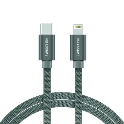 SWISSTEN TEXTILE datový kabel  USB-C - LIGHTNING 2m stříbrná