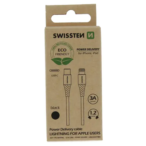 SWISSTEN datový kabel USB-C - LIGHTNING 1.2m černá  (ECO BALENÍ)