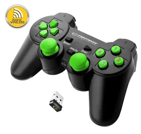 Esperanza EGG108G Gladiátor černo-zelená / bezdrátový gamepad / vibrační systém / pro PC a PS3