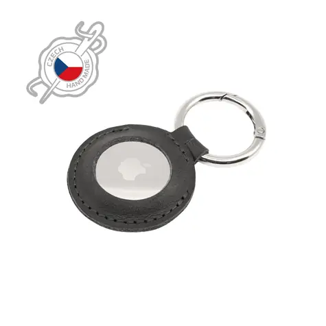 FIXED Case for AirTag Pouzdro z pravé hovězí kůže s karabinou černá