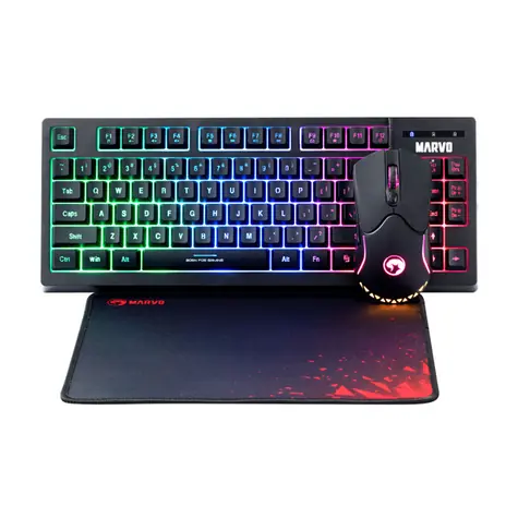 Marvo CM310 (US) černá / Sada klávesnice s herní myší a podložkou / US layout / 3200 DPI / 87 kláves