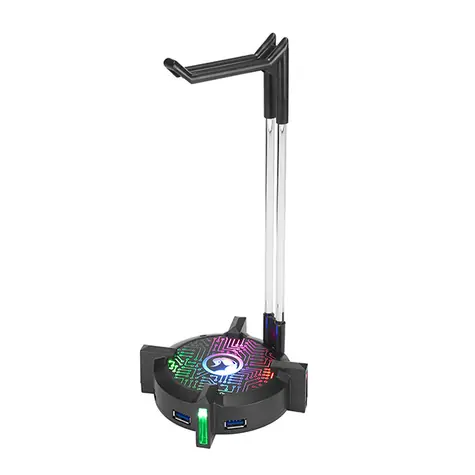 Marvo HZ-04 Podsvícený stojan na sluchátka černá / 4x USB 3.0
