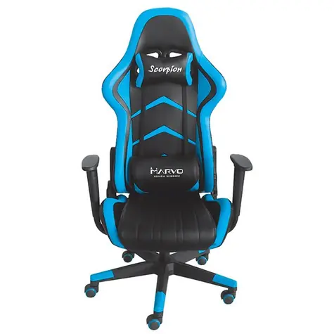 Marvo CH-106 modrá / herní židle / nastavitelná / syntetická kůže / 2x polštářek / nosnost 150 kg