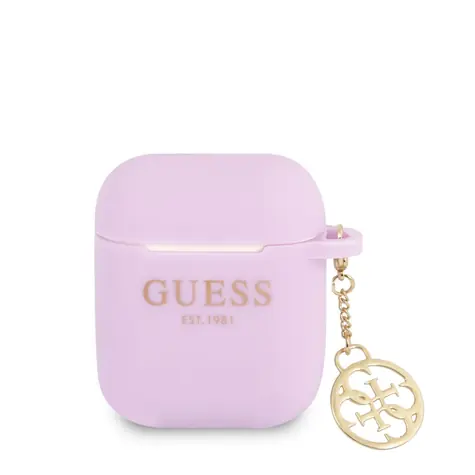 GUESS 4G Charm Silikonové Pouzdro pro Airpods 1 & 2 fialová