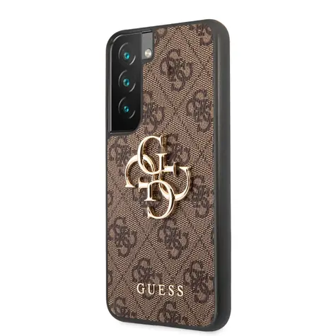 GUESS PU 4G Metal Logo Zadní Kryt pro Samsung Galaxy S22 hnědá