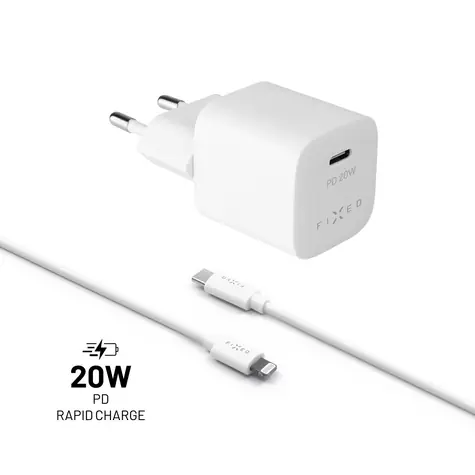 FIXED Mini 20W set síťové nabíječky s USB-C výstupem a USB-C/Lightning kabelu / PD / MFI / bílá