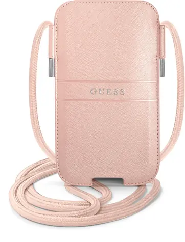 GUESS PU Saffiano Metal Logo Pouch L růžová