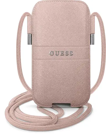 GUESS PU Saffiano Metal Logo Pouch S & M růžová / doprodej