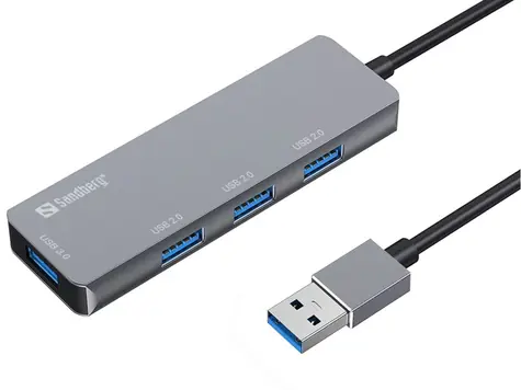 Sandberg SAVER USB-A HUB stříbrná / 1x USB 3.0 / 3x USB 2.0