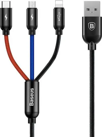Baseus 3v1 kabel USB-A na Lightning & USB-C & microUSB černá / 1.2 m 