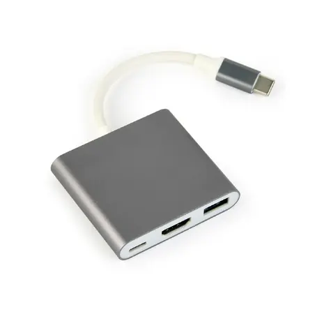 Gembird A-CM-HDMIF-02-SG šedá / HUB 3v1 / USB-A / HDMI / USB-C