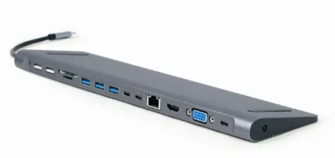 Gembird A-CM-COMBO9-01 šedá / HUB 9v1 / 3xUSB-A / HDMI / USB-C