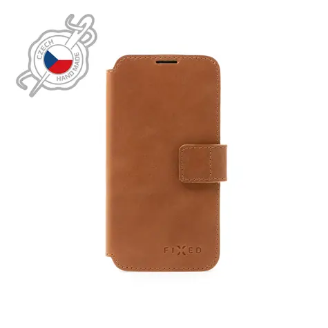 FIXED ProFit Kožené pouzdro typu kniha pro Apple iPhone 13 Pro hnědá