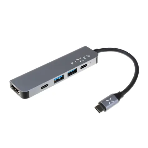 FIXED HUB Mini 5-portový hliníkový USB-C pro notebooky a tablety šedá