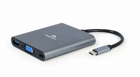 Gembird A-CM-COMBO6-01 šedá / HUB 6v1 / 1xUSB-A / HDMI / VGA / USB-C