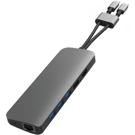 Hyper HD392-GRA USB-C Univerzální dokovací stanice / USB-C / 2 x HDMI / 3 x USB 3.0 / RJ45 / MicroSD / SD / 3.5 mm Jack 