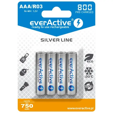 EverActive Silver Line nabíjecí baterie AAA (R03) 800 mAh 4ks / Ni-MH