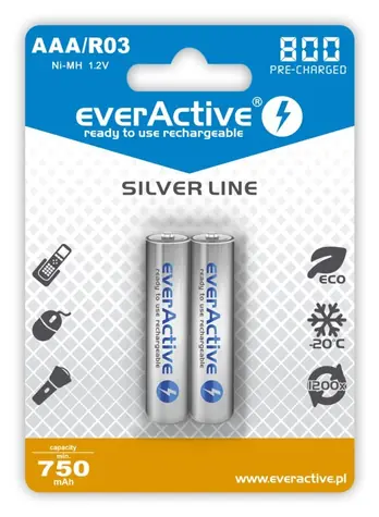 EverActive Silver Line nabíjecí baterie AAA (R03) 800 mAh 2ks / Ni-MH