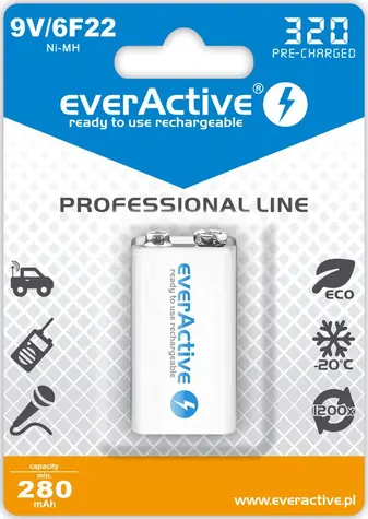 EverActive Professional Line nabíjecí baterie 9V (6F22) 320 mAh 1ks / Ni-MH