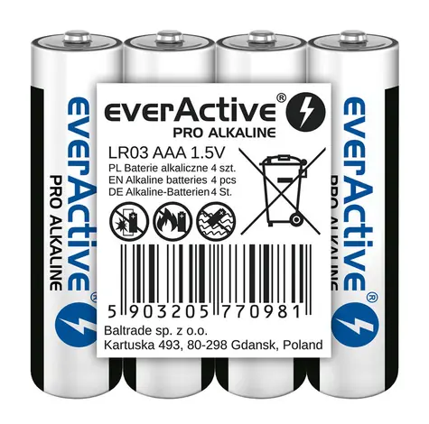 EverActive Pro Alkalické baterie AAA (LR03) - fólie 4ks 