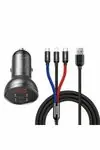 Baseus Digital Display 2-portová USB nabíječka do auta černá  + 3v1 / 1.2m