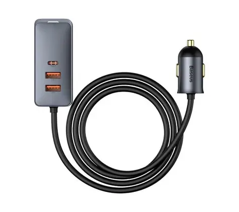 Baseus 3-portová rychlonabíječka do auta 120W šedá / 3x USB-A / 1x USB-C 