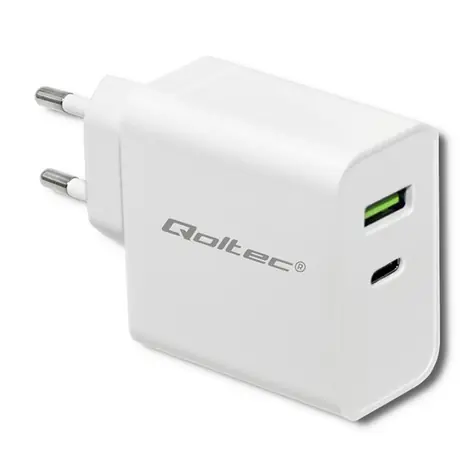 Qoltec 51718 adaptér 42W bílá / 5-20V / 2.4-3A / USB type C PD