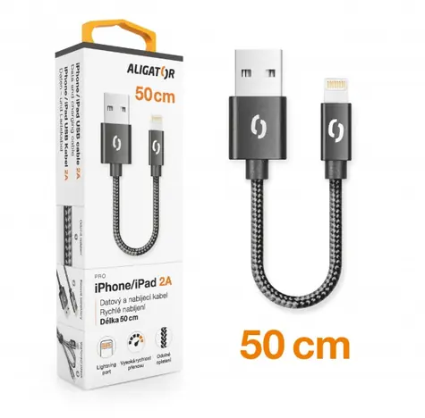 Aligator Premium Datový kabel 2A Lightning 50cm černá