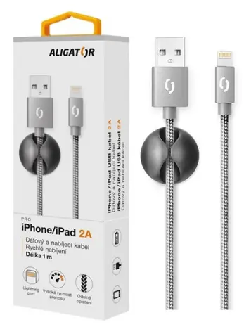Aligator Premium Datový kabel 2A Lightning šedá
