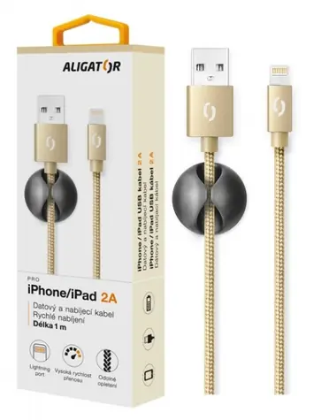 Aligator Premium Datový kabel 2A Lightning zlatá