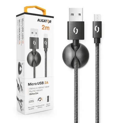 Aligator Premium Datový kabel 2A Micro USB 2m černá
