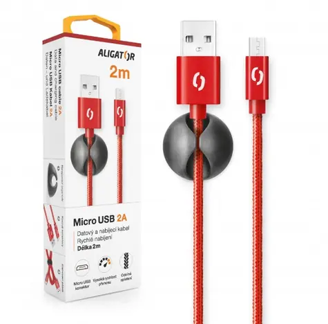 Aligator Premium Datový kabel 2A Micro USB 2m červená