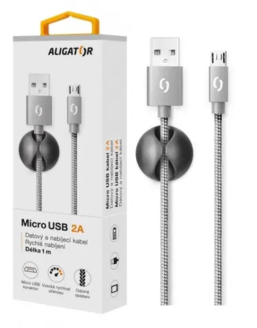 Aligator Premium Datový kabel 2A Micro USB šedá