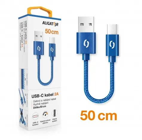 Aligator Premium Datový kabel 2A USB-C 50cm modrá