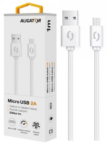 Aligator 2A Datový kabel  micro USB 1m bílá