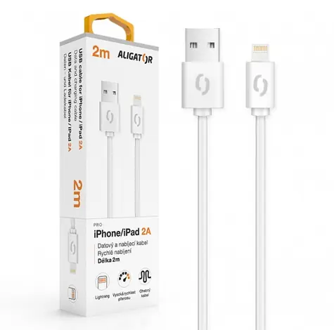 Aligator 2A Datový a nabíjecí kabel Lightning 2m bílá