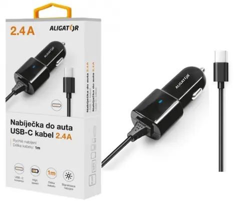 Aligator Nabíječka do auta USB-C 2.4A černá / Turbo charge