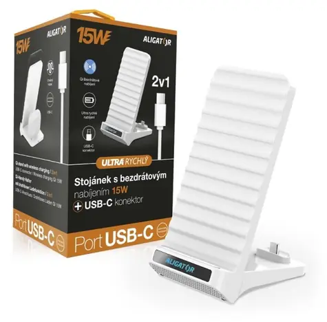 Aligator Stojánek s bezdrátovým nabíjením 15W a USB-C konektorem bílá / doprodej