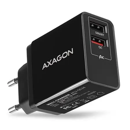 AXAGON ACU-QS24 černá / duální nabíječka do sítě / 2x USB-A / 24 W / Quick Charge 3.0