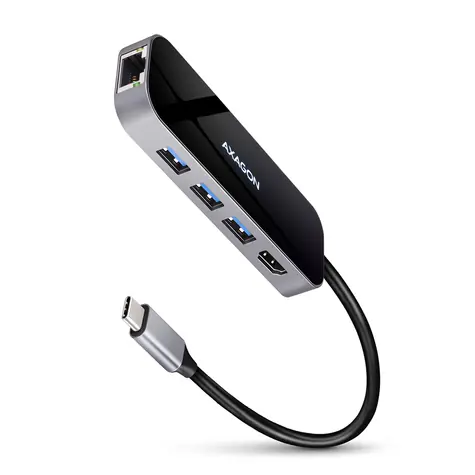 AXAGON HMC-6GL, USB 5Gbps hub, porty 3x USB-A, HDMI 4k/60Hz, RJ-45 GLAN, PD 100W, kabel USB-C 20cm