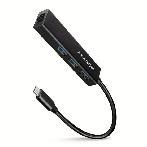 AXAGON HMC-GL3A, USB 5Gbps hub, porty 3x USB-A + Gigabit Ethernet, kovový, kabel USB-C 20cm
