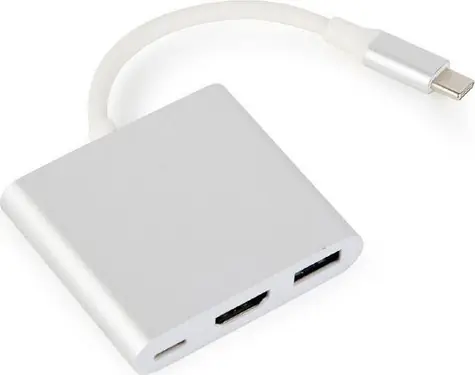 Gembird A-CM-HDMIF-02-SV stříbrná / 1x USB-C (F) / 1x HDMI (F) / 1x USB-A (F) / 1x USB-C (M)