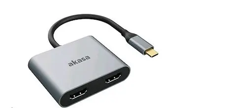 Akasa AK-CBCA26-18BK adaptér šedá / USB-C dokovací adaptér / USB-C 3.0 / 2x HDMI / 4K@60Hz