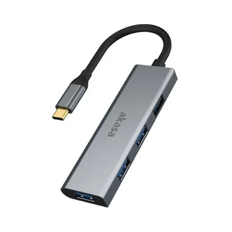 Akasa AK-CBCA25-18BK USB-C hub stříbrná / 4 portový USB rozbočovač / 4x USB-A 3.0