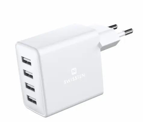 SWISSTEN Síťový adaptér 4xUSB-A 20W / 4x USB-A / 20W / Smart IC / 5V / 2.4 A