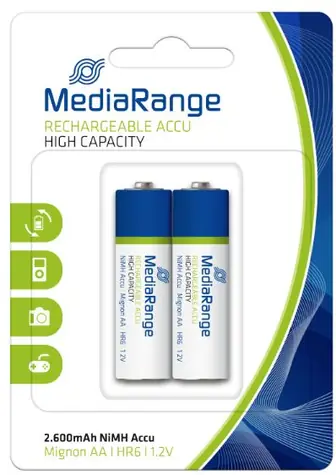 MediaRange High capacity nabíjecí baterie Mignon AA / HR6 / 1.2V / 2ks