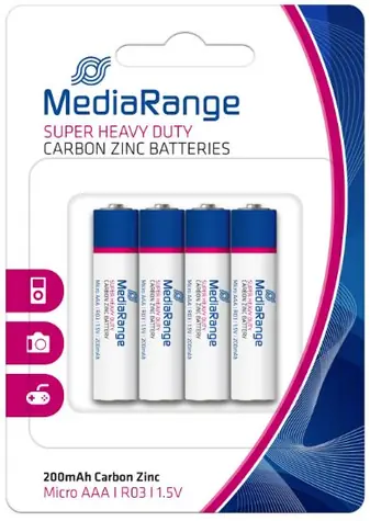 MediaRange Vysoce výkonné baterie micro AAA / 1.5V / zinek-uhlík / 4ks
