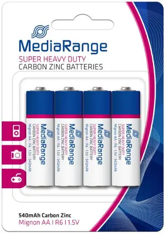 MediaRange Vysoce výkonné baterie Mignon AA / 1.5V / zinek-uhlík / 4ks