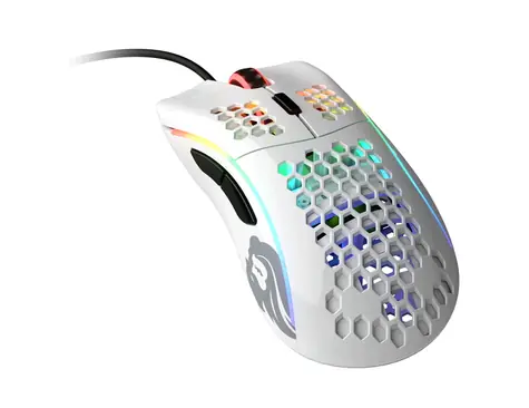 Glorious Model D lesklá bílá / herní myš / 12000 DPI / 6 programovatelných tlačítek / RGB / 2m