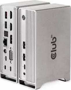 CLUB3D USB-C Docking Station 120W stříbrná / dokovací stanice / výstup max 100W / VGA + HDMI + DP / USB / 3.5mm jack 